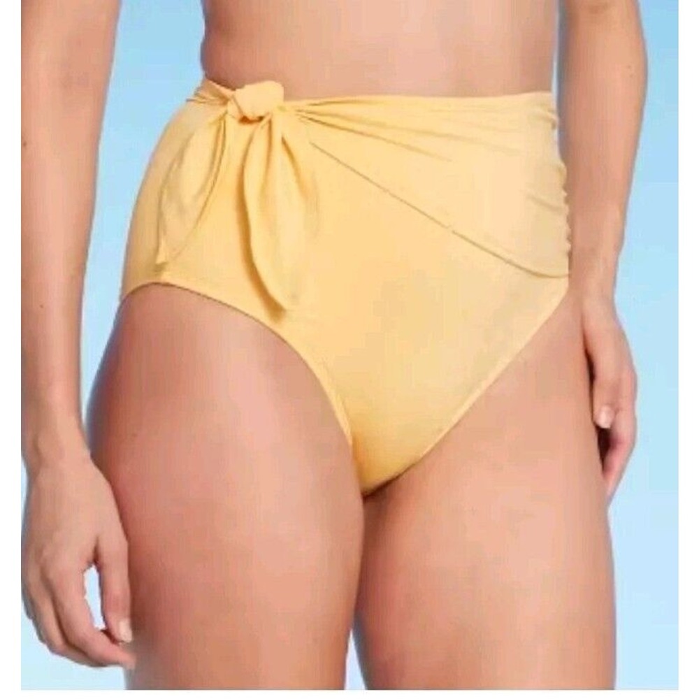 Kona Sol Yellow High Waist Side Tie Wrap Bikini Bottom Size Medium 5941